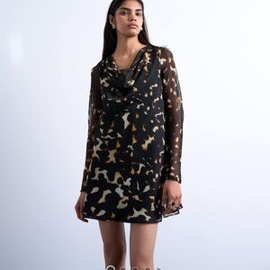 TOPSHOP Long-Sleeve Cowl-Neck dress in tortoise Size 4 BRAND NEW WITH TAGS